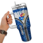 customized kansas jayhawks leopard zipper blue curved tumbler best selling.webp