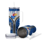 customized kansas jayhawks leopard zipper blue curved tumbler best selling.webp