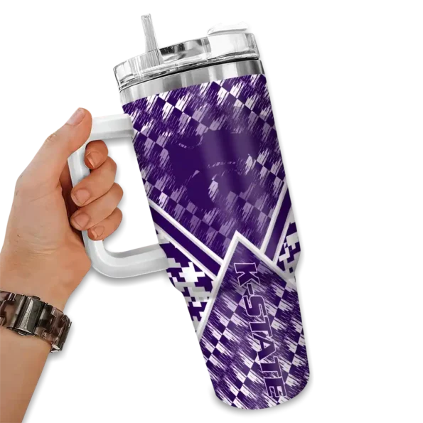 customized kansas state wildcats chevron angle purple curved tumbler fashion forward.webp