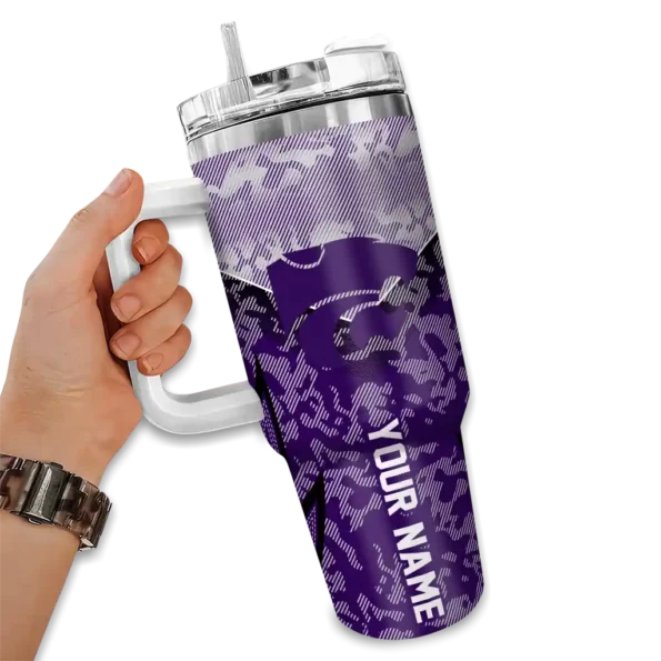 customized kansas state wildcats chevron stripe purple curved tumbler fashion forward.webp