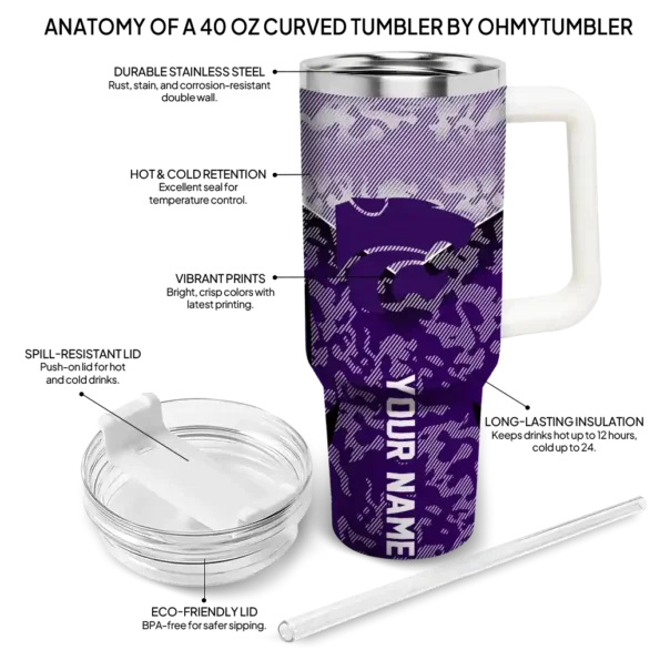 customized kansas state wildcats chevron stripe purple curved tumbler new arrival.webp