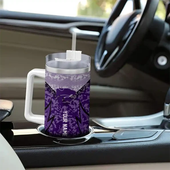 customized kansas state wildcats chevron stripe purple curved tumbler trendy.webp