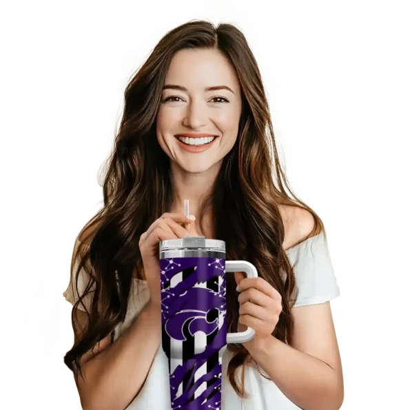 customized kansas state wildcats claw cut purple black curved tumbler premium grade.webp