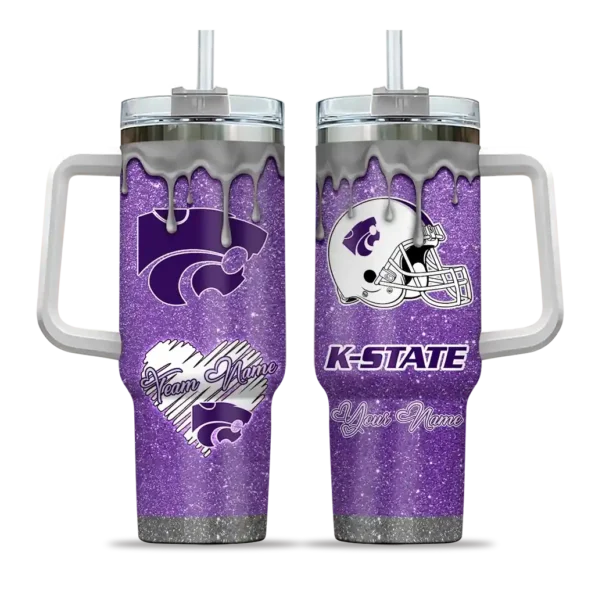 customized kansas state wildcats heart helmet motif purple curved tumbler best selling.webp