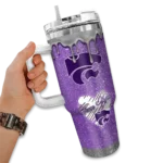 customized kansas state wildcats heart helmet motif purple curved tumbler best selling.webp