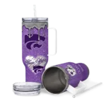 customized kansas state wildcats heart helmet motif purple curved tumbler best selling.webp