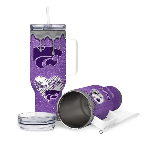 customized kansas state wildcats heart helmet motif purple curved tumbler high quality.webp