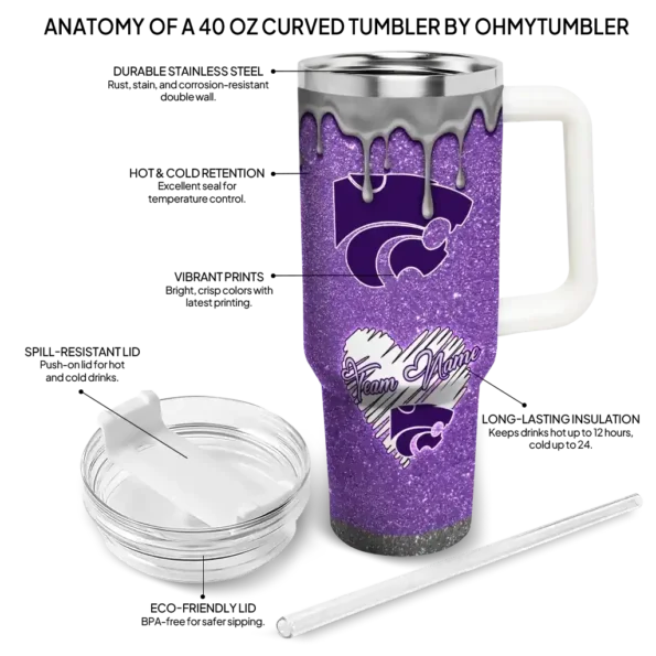 customized kansas state wildcats heart helmet motif purple curved tumbler new arrival.webp