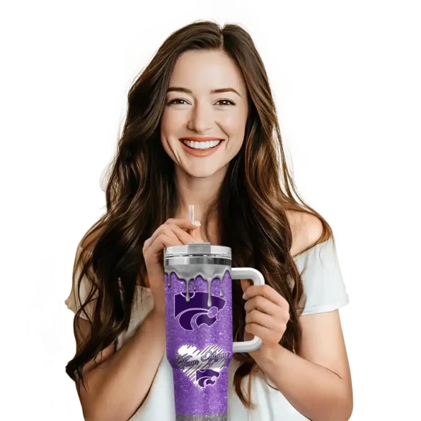 customized kansas state wildcats heart helmet motif purple curved tumbler premium grade.webp