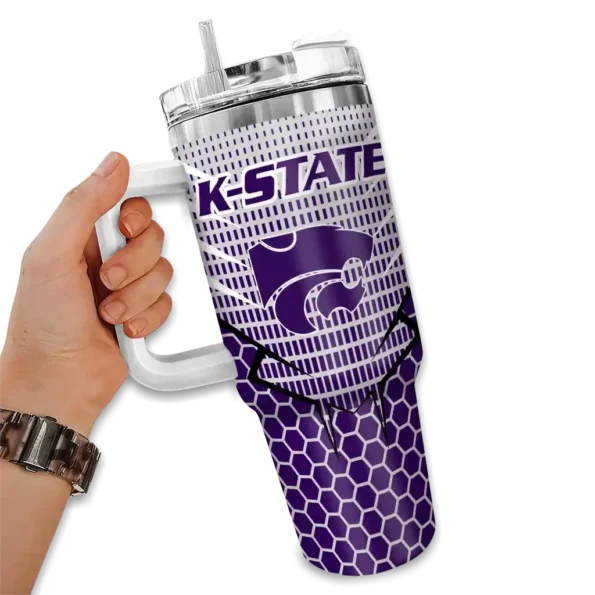 customized kansas state wildcats hex texture purple curved tumbler fashion forward.webp