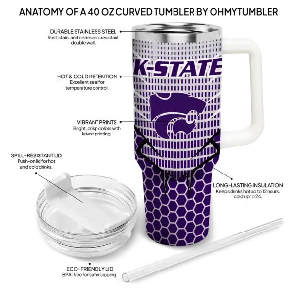 customized kansas state wildcats hex texture purple curved tumbler new arrival.webp