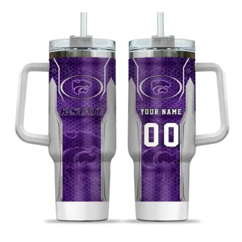 customized kansas state wildcats hexagon armor purple curved tumbler best selling.webp