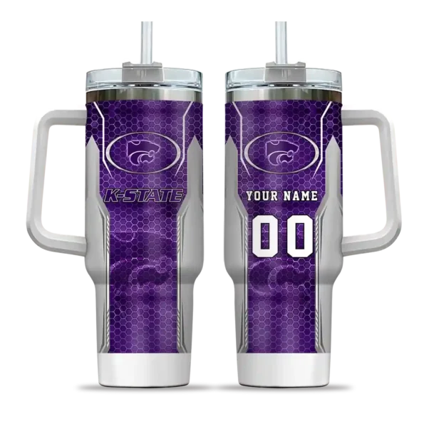 customized kansas state wildcats hexagon armor purple curved tumbler best selling.webp