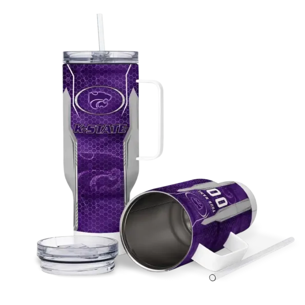 customized kansas state wildcats hexagon armor purple curved tumbler high quality.webp