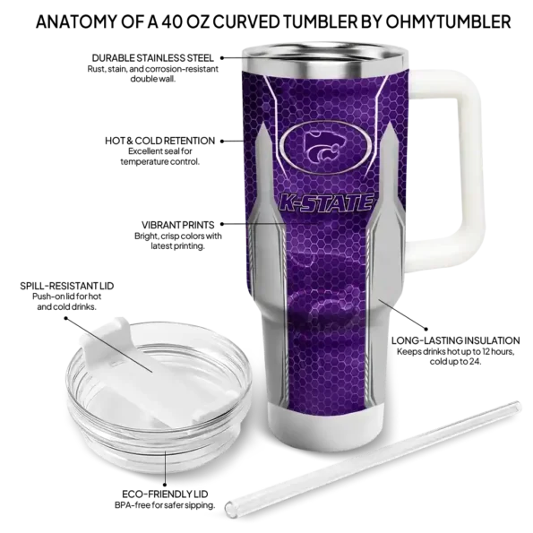 customized kansas state wildcats hexagon armor purple curved tumbler new arrival.webp