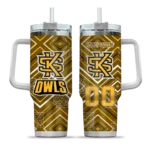 customized kennesaw state owls bold diamonds gold curved tumbler best selling.webp