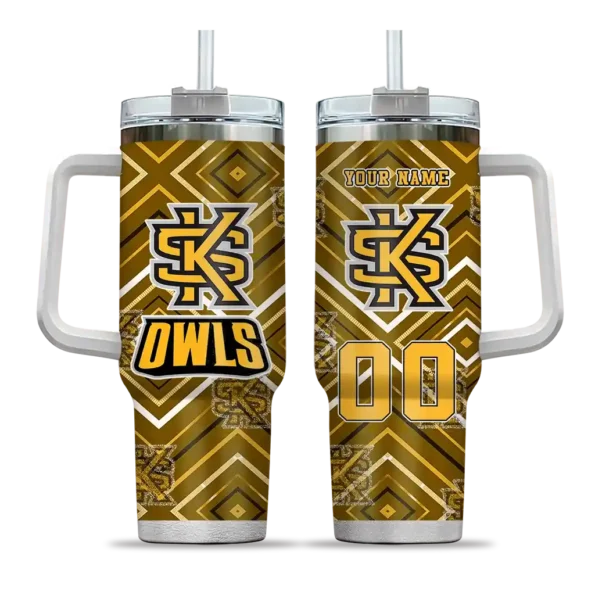 customized kennesaw state owls bold diamonds gold curved tumbler best selling.webp