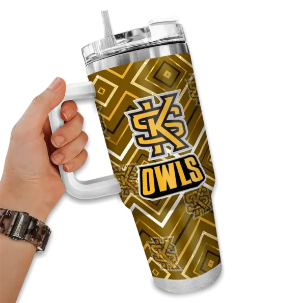 customized kennesaw state owls bold diamonds gold curved tumbler fashion forward.webp