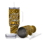 customized kennesaw state owls bold diamonds gold curved tumbler best selling.webp