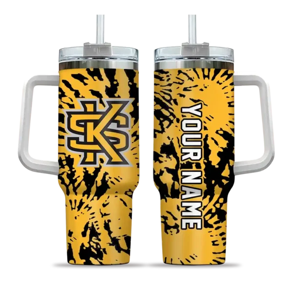 customized kennesaw state owls burst swirl gold curved tumbler best selling.webp