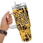 customized kennesaw state owls burst swirl gold curved tumbler best selling.webp