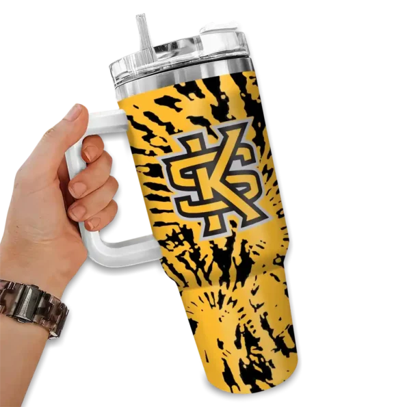 customized kennesaw state owls burst swirl gold curved tumbler fashion forward.webp