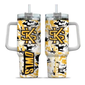 customized kennesaw state owls camo mashup gold white curved tumbler best selling.webp