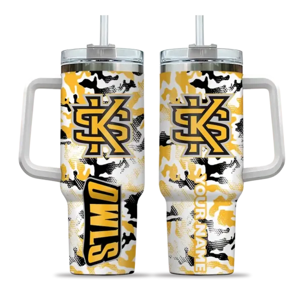 customized kennesaw state owls camo mashup gold white curved tumbler best selling.webp