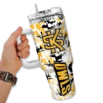 customized kennesaw state owls camo mashup gold white curved tumbler best selling.webp