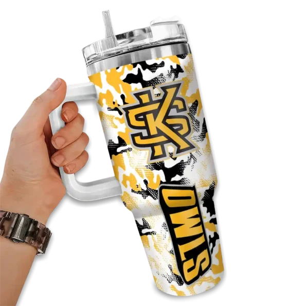 customized kennesaw state owls camo mashup gold white curved tumbler fashion forward.webp