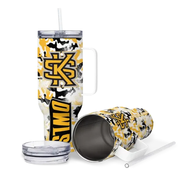customized kennesaw state owls camo mashup gold white curved tumbler high quality.webp