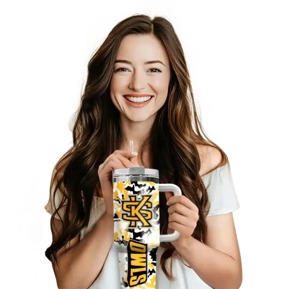 customized kennesaw state owls camo mashup gold white curved tumbler premium grade.webp