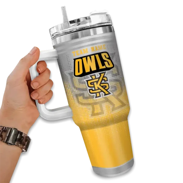 customized kennesaw state owls gradient dots gold curved tumbler fashion forward.webp