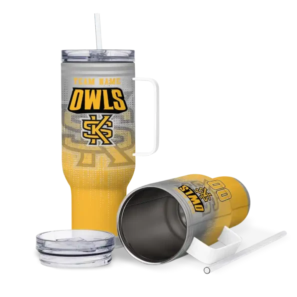 customized kennesaw state owls gradient dots gold curved tumbler high quality.webp