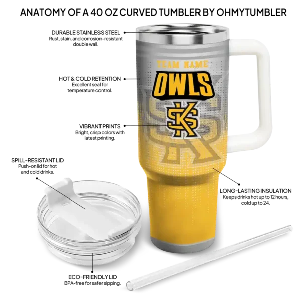 customized kennesaw state owls gradient dots gold curved tumbler new arrival.webp