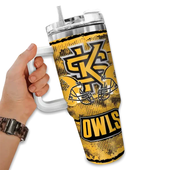 customized kennesaw state owls honey streaks gold curved tumbler fashion forward.webp