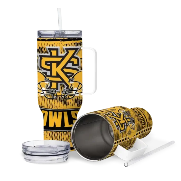 customized kennesaw state owls honey streaks gold curved tumbler high quality.webp