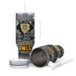 customized kennesaw state owls superman shield gold gray curved tumbler best selling.webp