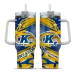 customized kent state golden flashes abstract paths navy blue curved tumbler best selling.webp