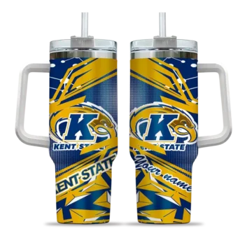 customized kent state golden flashes abstract paths navy blue curved tumbler best selling.webp