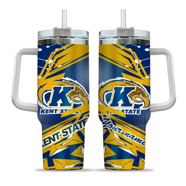customized kent state golden flashes abstract paths navy blue curved tumbler best selling.webp