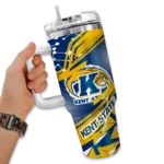 customized kent state golden flashes abstract paths navy blue curved tumbler best selling.webp