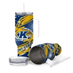 customized kent state golden flashes abstract paths navy blue curved tumbler best selling.webp