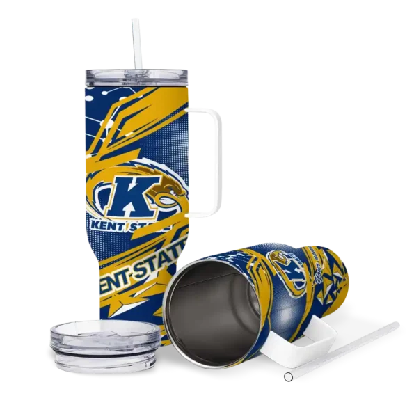customized kent state golden flashes abstract paths navy blue curved tumbler high quality.webp
