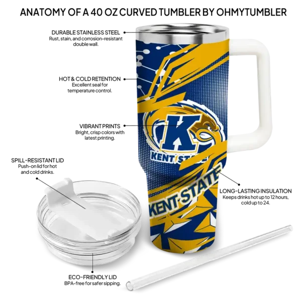 customized kent state golden flashes abstract paths navy blue curved tumbler new arrival.webp