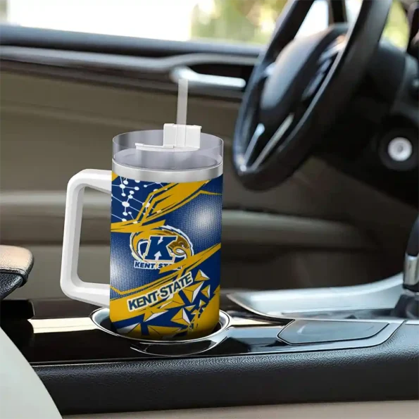 customized kent state golden flashes abstract paths navy blue curved tumbler trendy.webp