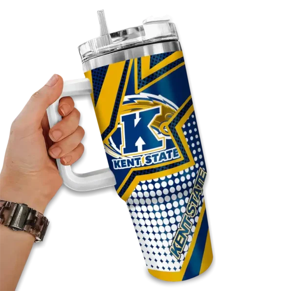 customized kent state golden flashes arrow burst navy blue curved tumbler fashion forward.webp