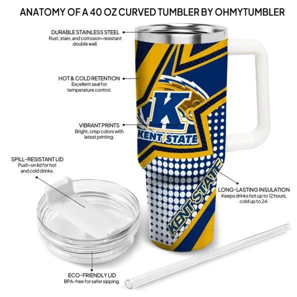customized kent state golden flashes arrow burst navy blue curved tumbler new arrival.webp