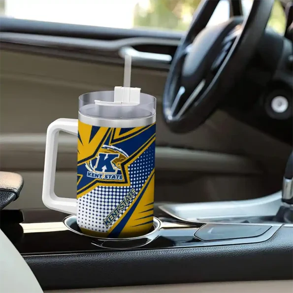 customized kent state golden flashes arrow burst navy blue curved tumbler trendy.webp