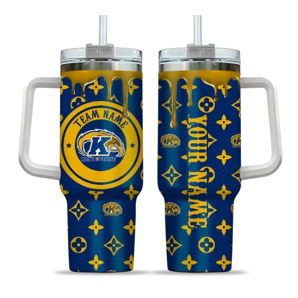 customized kent state golden flashes bullseye drips navy blue curved tumbler best selling.webp